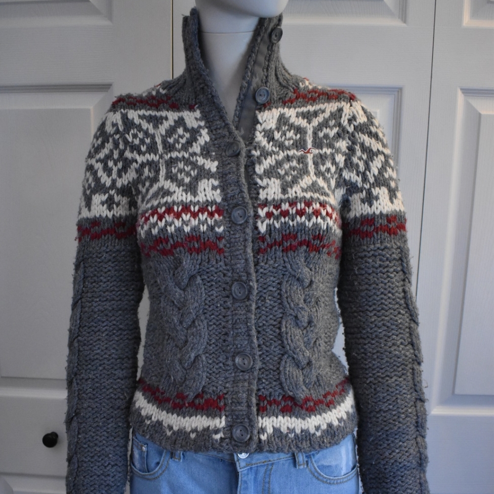 Hollister Wool Knit Button Up Sweater Cardigan